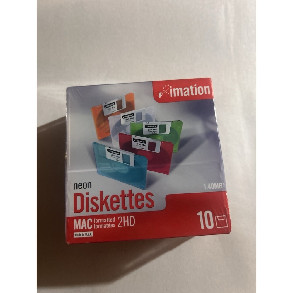 Imation Neon Mac Formatted 2HD 1.4 MB 3.5 Diskettes BoxOf 10 New In Box Sealed